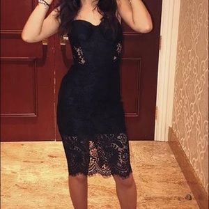 Bebe Black Mid Length Lace Dress
